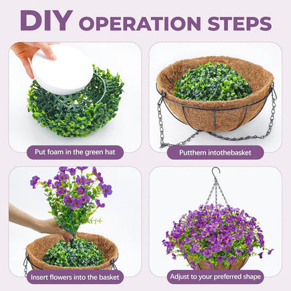 Der Rose Artificial Hanging Flowers Basket for Outdoors Fake Hanging Plants Spring Summer Decoration UV Resistant for Garden Front Porch Patio Balcony Decor purple