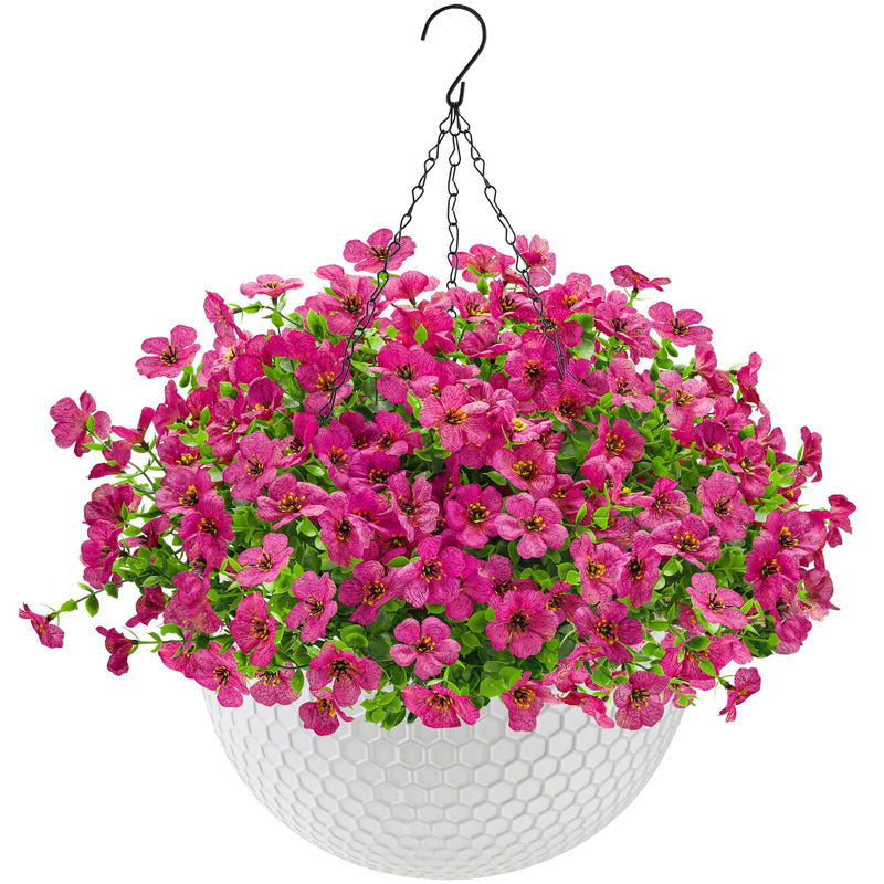 Der Rose Artificial Hanging Flowers for Outdoors Fake Hanging Plants UV Resistant Spring Faux Flowers for Garden Patio Balcony Front Porch Decor red