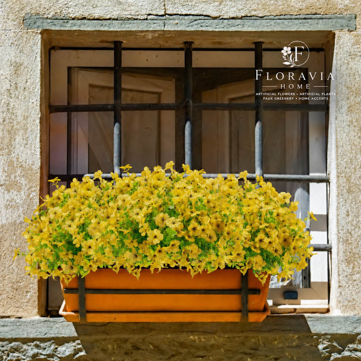 12 Bundles Yellow UV-Resistant Artificial Flowers for Outdoor Porch, Patio and Garden Decor