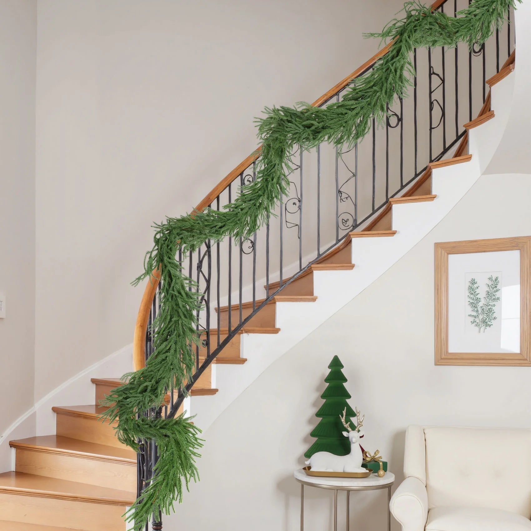 Christmas Garlands Decorations, Real Touch Artificial Norfolk Pine Christmas Greenery Garlands for Wall Fireplace Indoor Outdoor Xmas Decor