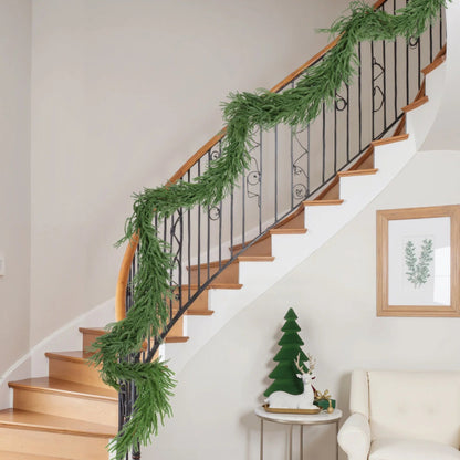 Christmas Garlands Decorations, Real Touch Artificial Norfolk Pine Christmas Greenery Garlands for Wall Fireplace Indoor Outdoor Xmas Decor