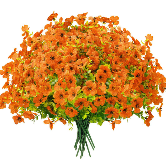 12 Bundles Artificial Flowers for Outdoors Orange Fake Flowers Plants Spring Summer Decoration UV Resistant for Outside Home Porch Patio Garden Decor orange