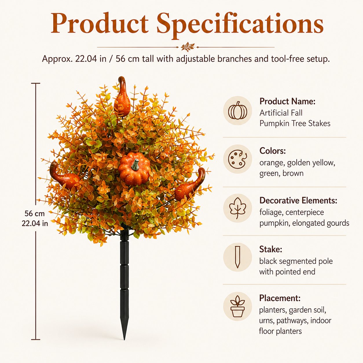 Artificial Fall Pumpkin Tree Stakes