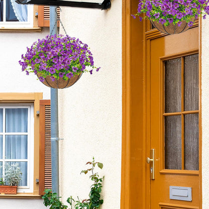 Der Rose Artificial Hanging Flowers Basket for Outdoors Fake Hanging Plants Spring Summer Decoration UV Resistant for Garden Front Porch Patio Balcony Decor purple
