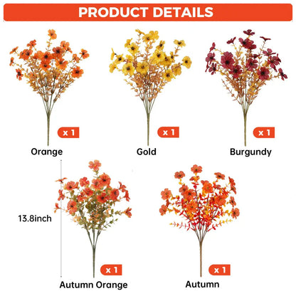Lifelike UV-Resistant Sunset Mums – Waterproof, Windproof & Perfect for Fall Decor