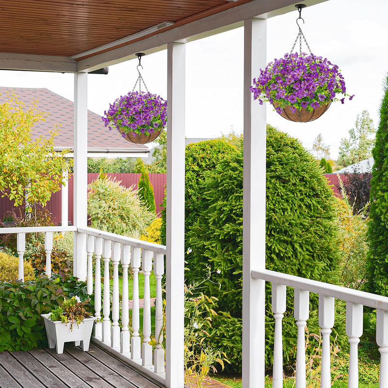 Der Rose Artificial Hanging Flowers Basket for Outdoors Fake Hanging Plants Spring Summer Decoration UV Resistant for Garden Front Porch Patio Balcony Decor purple