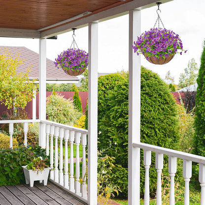 Der Rose Artificial Hanging Flowers Basket for Outdoors Fake Hanging Plants Spring Summer Decoration UV Resistant for Garden Front Porch Patio Balcony Decor purple