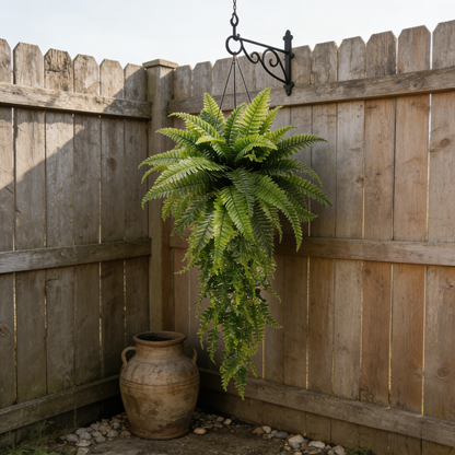 🌱 Boston Fern Hanging Plant — Lifelike, Large & UV-Resistant