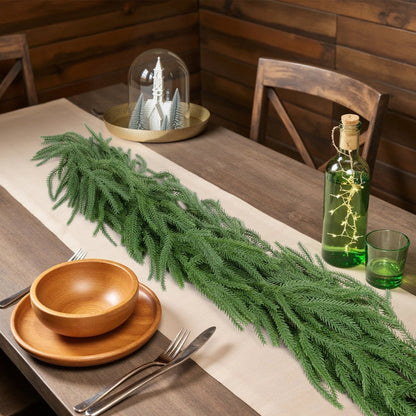 Christmas Garlands Decorations, Real Touch Artificial Norfolk Pine Christmas Greenery Garlands for Wall Fireplace Indoor Outdoor Xmas Decor