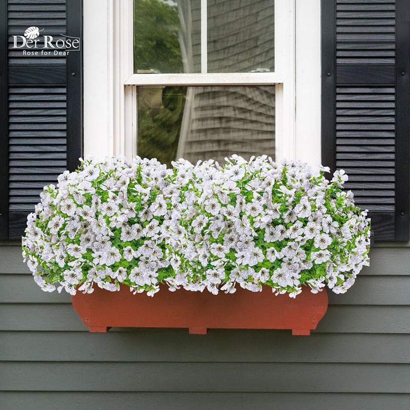 Der Rose 12 Bundles Artificial Flowers for Outdoors Fake Flowers Plants Spring Summer Decoration UV Resistant for Outside Home Porch Patio Garden Decor White