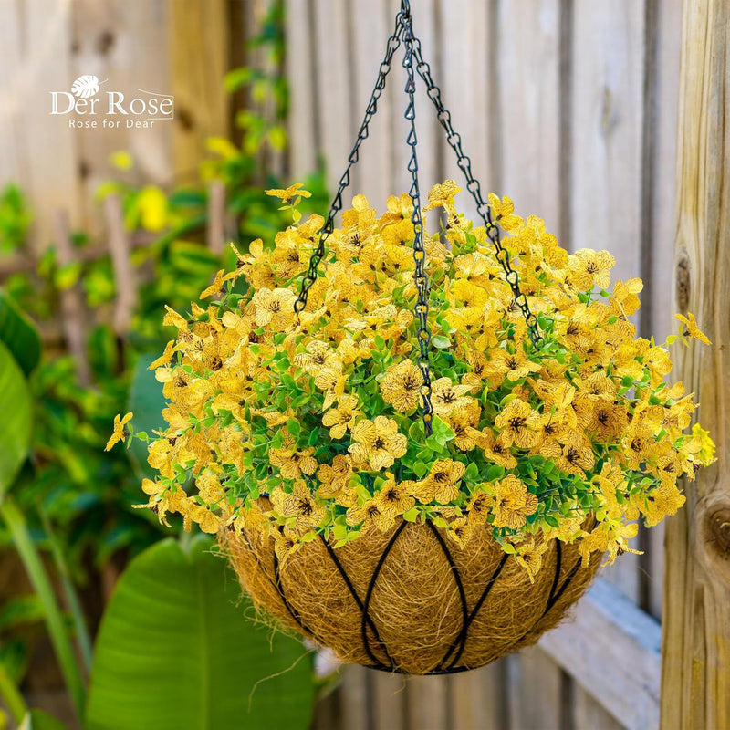 Der Rose 12 Bundles Artificial Flowers for Outdoors Fake Flowers Plants Spring Summer Decoration UV Resistant for Outside Home Porch Patio Garden Decor yellow