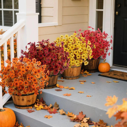 Lifelike UV-Resistant Sunset Mums – Waterproof, Windproof & Perfect for Fall Decor