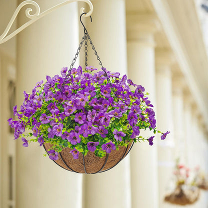 Der Rose Artificial Hanging Flowers Basket for Outdoors Fake Hanging Plants Spring Summer Decoration UV Resistant for Garden Front Porch Patio Balcony Decor purple