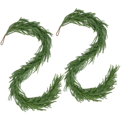 Christmas Garlands Decorations, Real Touch Artificial Norfolk Pine Christmas Greenery Garlands for Wall Fireplace Indoor Outdoor Xmas Decor