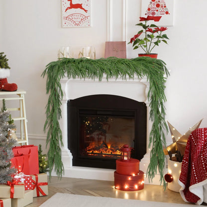 Christmas Garlands Decorations, Real Touch Artificial Norfolk Pine Christmas Greenery Garlands for Wall Fireplace Indoor Outdoor Xmas Decor