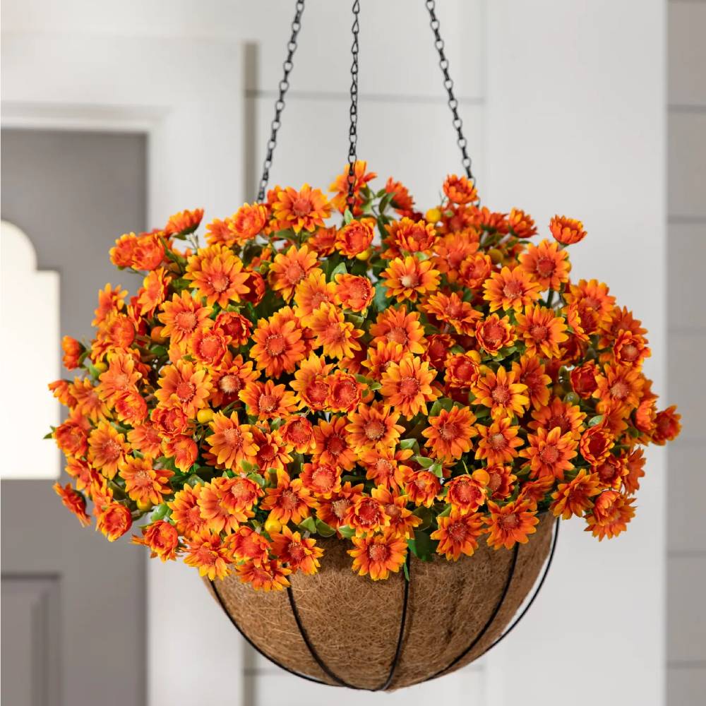 Artificial Outdoor Sunset Mums Flowers - UV resistant, Waterproof, Windproof