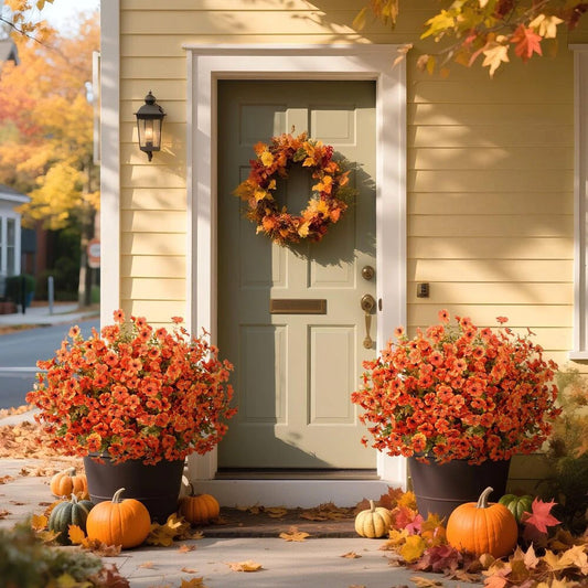 Lifelike UV-Resistant Sunset Mums – Waterproof, Windproof & Perfect for Fall Decor