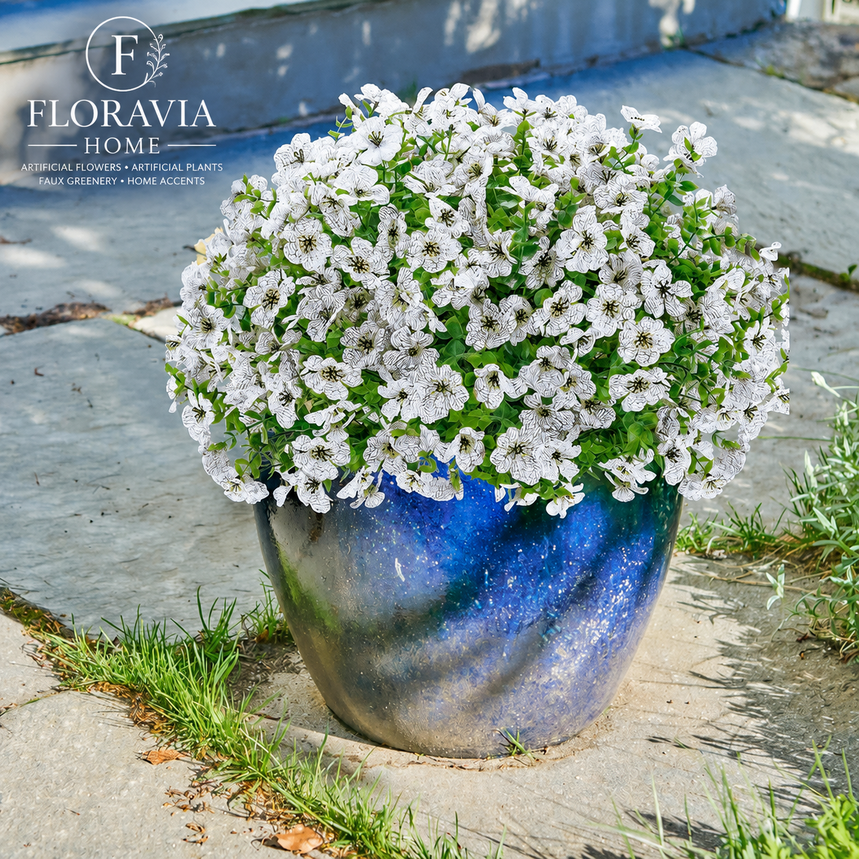 12 Bundles White UV-Resistant Artificial Flowers for Outdoor Porch, Patio and Garden Decor