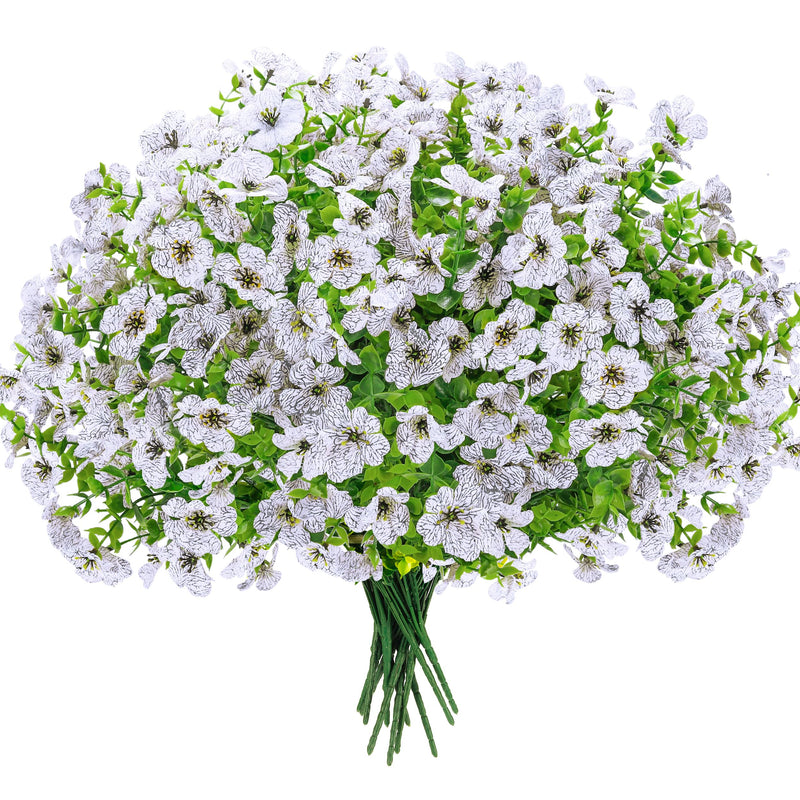 Der Rose 12 Bundles Artificial Flowers for Outdoors Fake Flowers Plants Spring Summer Decoration UV Resistant for Outside Home Porch Patio Garden Decor White