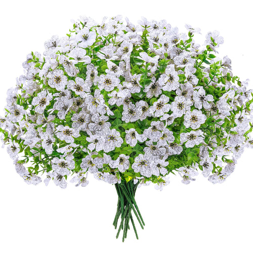 Der Rose 12 Bundles Artificial Flowers for Outdoors Fake Flowers Plants Spring Summer Decoration UV Resistant for Outside Home Porch Patio Garden Decor White