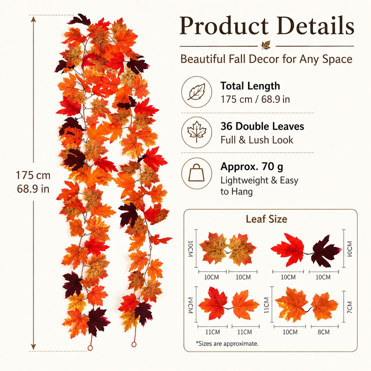 🍁 Artificial Maple Leaf Garland – Fall Autumn Decoration Vine