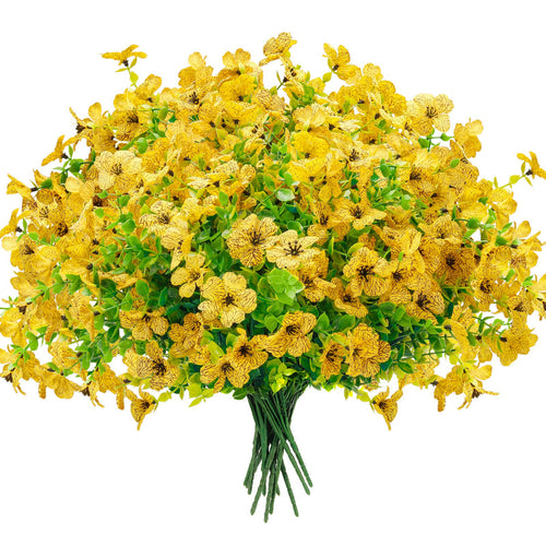 Der Rose 12 Bundles Artificial Flowers for Outdoors Fake Flowers Plants Spring Summer Decoration UV Resistant for Outside Home Porch Patio Garden Decor yellow