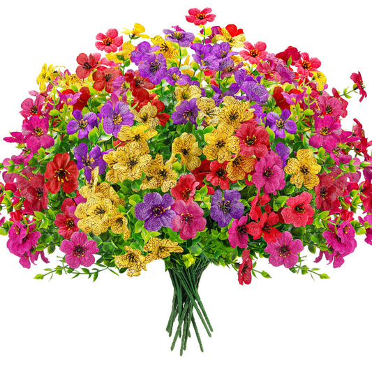 Der Rose 12 Bundles Artificial Flowers for Outdoors Fake Flowers Plants Spring Summer Decoration UV Resistant for Outside Home Porch Patio Garden Decor multicolor