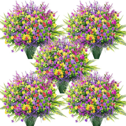 20 Bundles Fake Flowers Spring Artificial Flowers for Outdoors UV Resistant for Garden Patio Porch Farmhouse Home Window Box Decor（Colourful）
