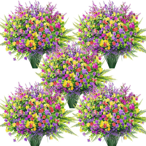20 Bundles Fake Flowers Spring Artificial Flowers for Outdoors UV Resistant for Garden Patio Porch Farmhouse Home Window Box Decor（Colourful）