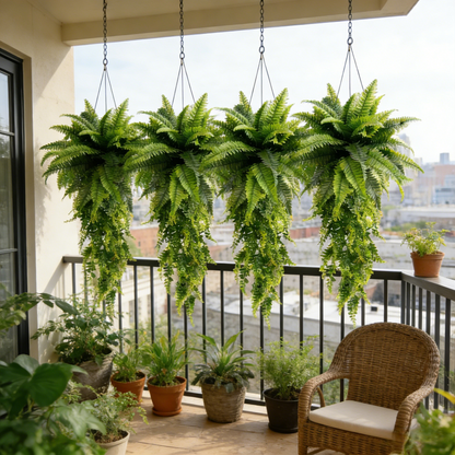 🌱 Boston Fern Hanging Plant — Lifelike, Large & UV-Resistant