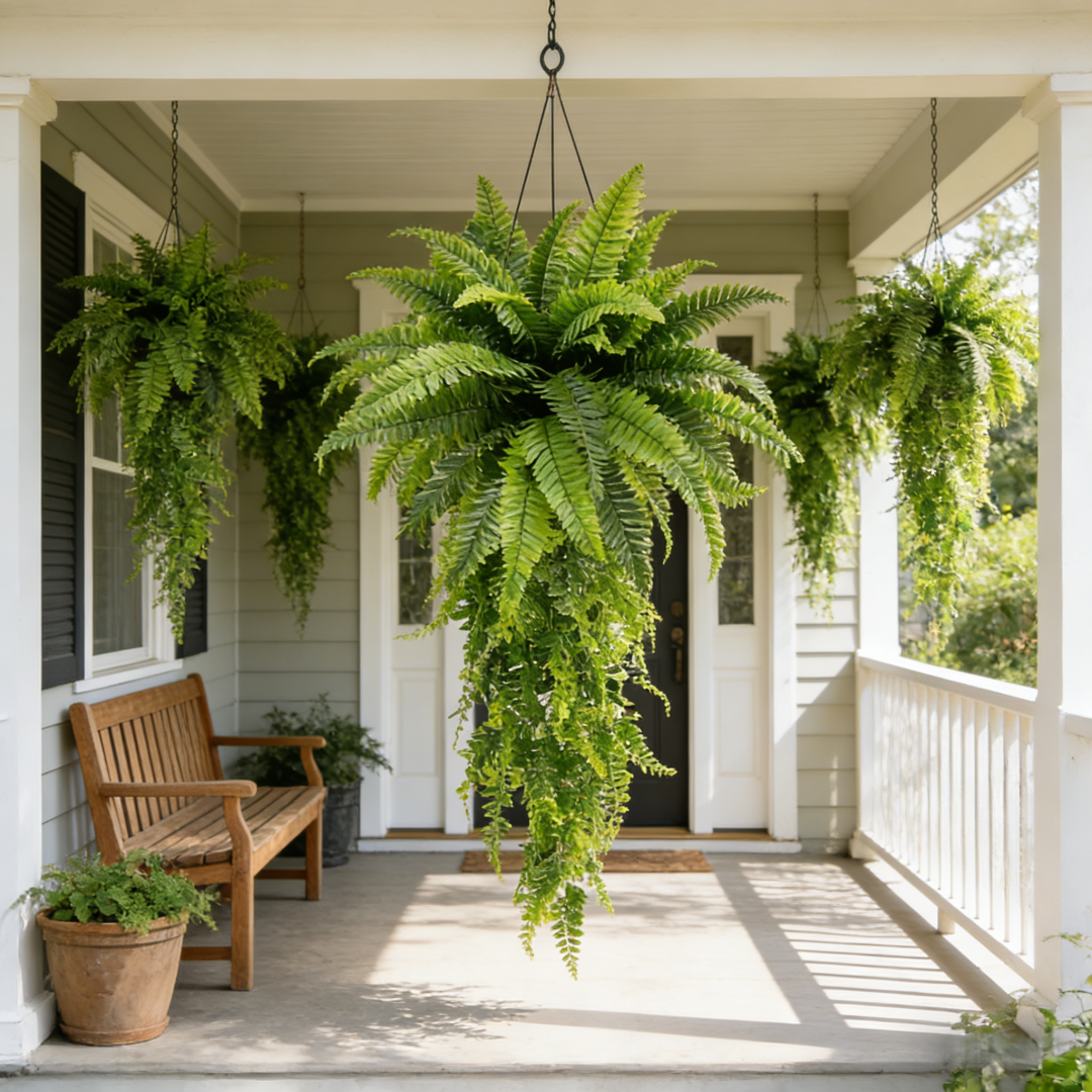 🌱 Boston Fern Hanging Plant — Lifelike, Large & UV-Resistant