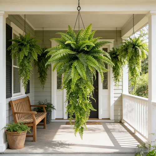 🌱 Boston Fern Hanging Plant — Lifelike, Large & UV-Resistant