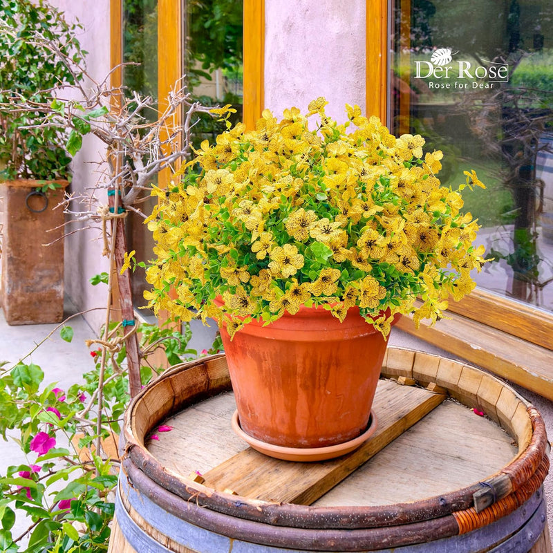 Der Rose 12 Bundles Artificial Flowers for Outdoors Fake Flowers Plants Spring Summer Decoration UV Resistant for Outside Home Porch Patio Garden Decor yellow