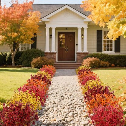 Lifelike UV-Resistant Sunset Mums – Waterproof, Windproof & Perfect for Fall Decor