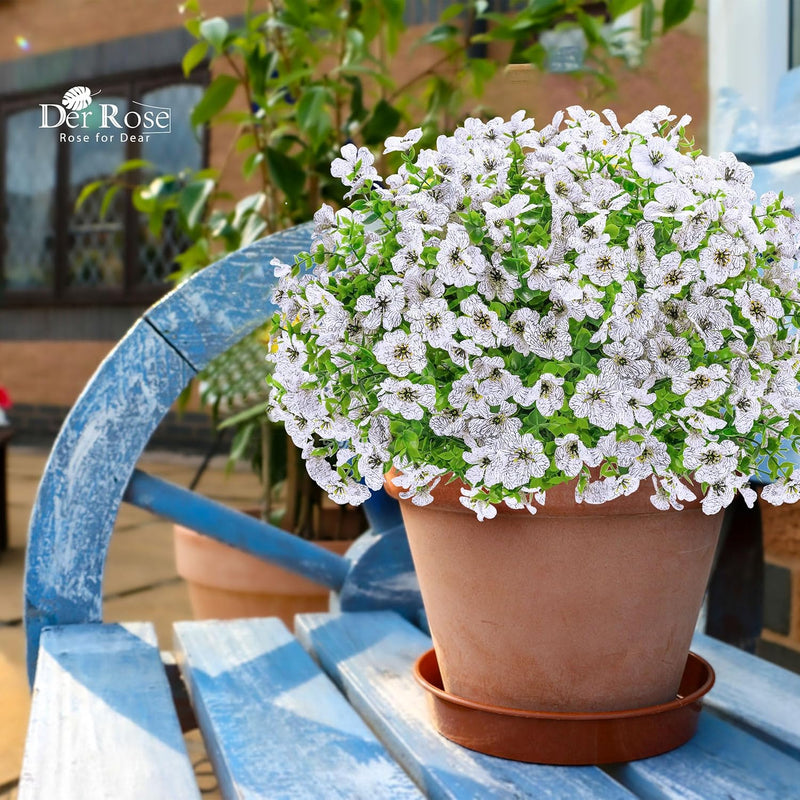Der Rose 12 Bundles Artificial Flowers for Outdoors Fake Flowers Plants Spring Summer Decoration UV Resistant for Outside Home Porch Patio Garden Decor White
