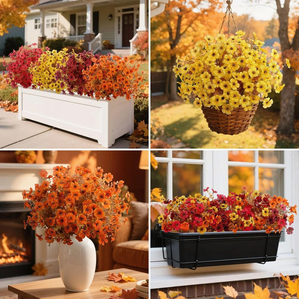 Lifelike UV-Resistant Sunset Mums – Waterproof, Windproof & Perfect for Fall Decor