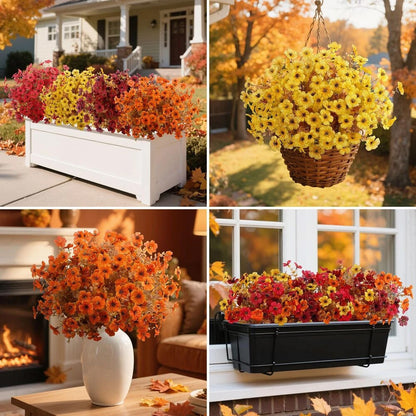 Lifelike UV-Resistant Sunset Mums – Waterproof, Windproof & Perfect for Fall Decor