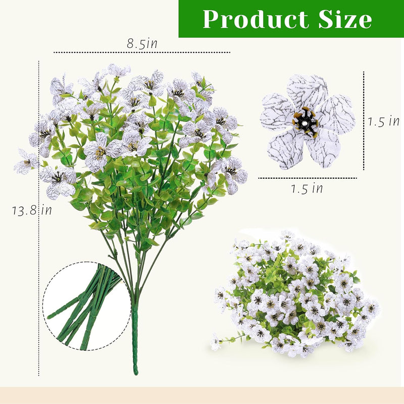 Der Rose 12 Bundles Artificial Flowers for Outdoors Fake Flowers Plants Spring Summer Decoration UV Resistant for Outside Home Porch Patio Garden Decor White